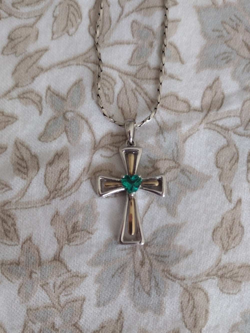 Sterling Silver Emerald Heart Cross Necklace